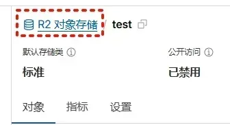 Cloudflare R2 存储桶页面,高亮显示返回 R2 主界面的链接